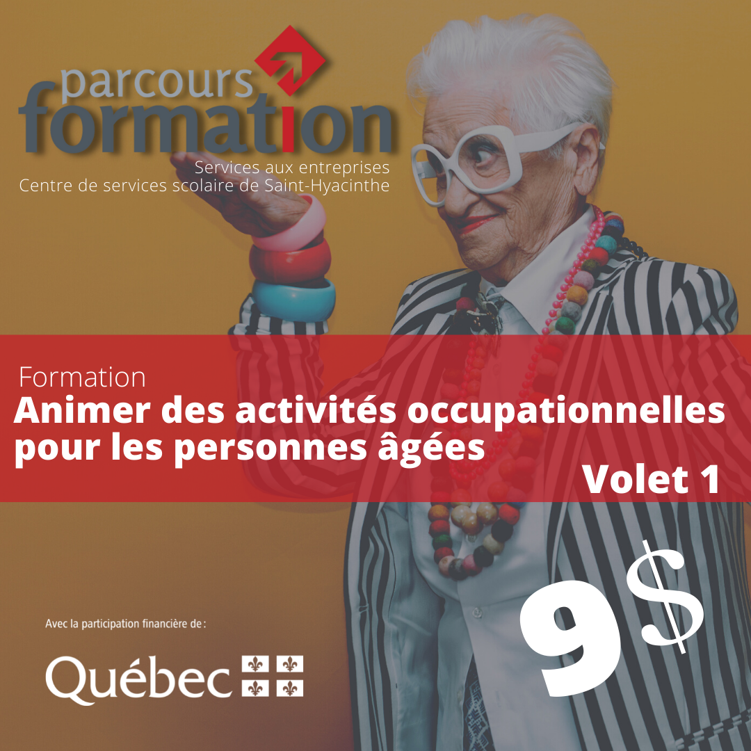 Parcours Formation | Cours à 1$ l'heure | Personne âgée joyeuse vêtue avec des vêtements et accessoires colorées