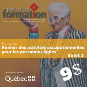 Parcours Formation | Cours à 1$ l'heure | Personne âgée joyeuse vêtue avec des vêtements et accessoires colorées