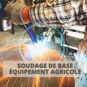 Parcours Formation | Soudage de base pour équipements agricoles | Une main avec un gant qui tient un outil de soudage pour souder, lumière vive de la soudure