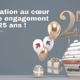 Parcours Formation célèbre ses 25 ans ! | Article | La formation au cœur de notre engagement depuis 25 ans | Un petit gâteau (cupcake) avec des ballons, des cadeaux, le chiffre 25, le logo et les flèches de Parcours Formation